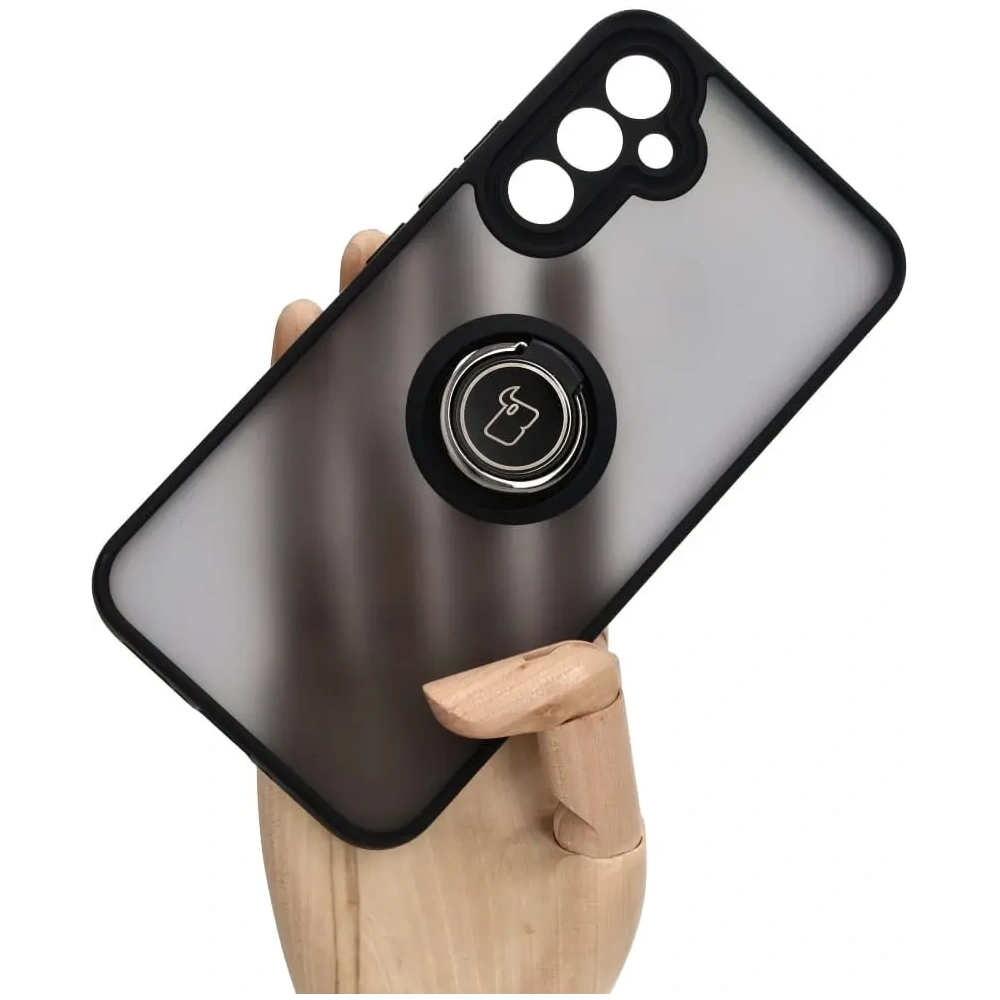 Etui z uchwytem na palec Bizon Case Hybrid Ring do Samsung Galaxy A34 5G przydymione z czarną ramką