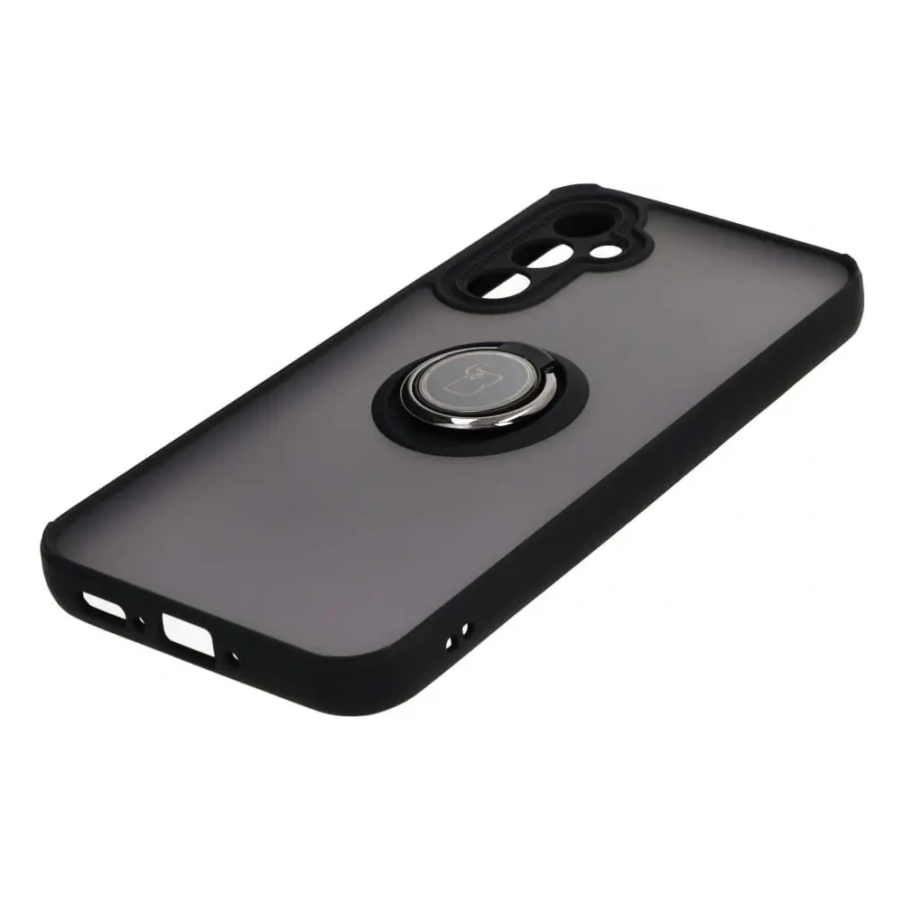 Etui z uchwytem na palec Bizon Case Hybrid Ring do Samsung Galaxy A34 5G przydymione z czarną ramką