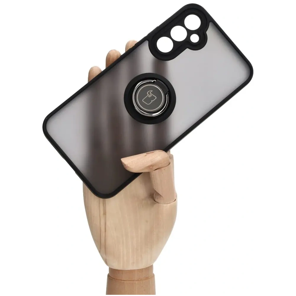 Etui z uchwytem na palec Bizon Case Hybrid Ring do Samsung Galaxy A34 5G przydymione z czarną ramką