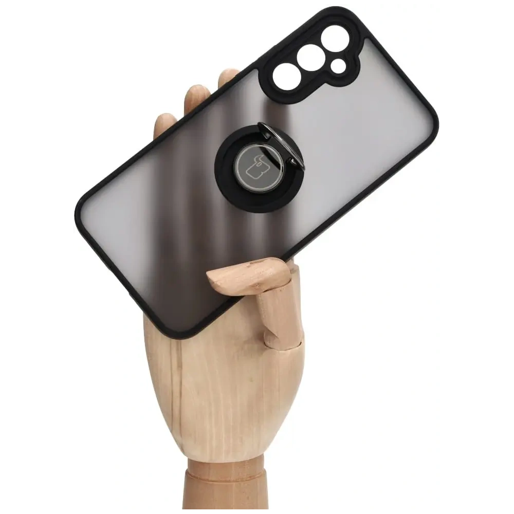Etui z uchwytem na palec Bizon Case Hybrid Ring do Samsung Galaxy A34 5G przydymione z czarną ramką