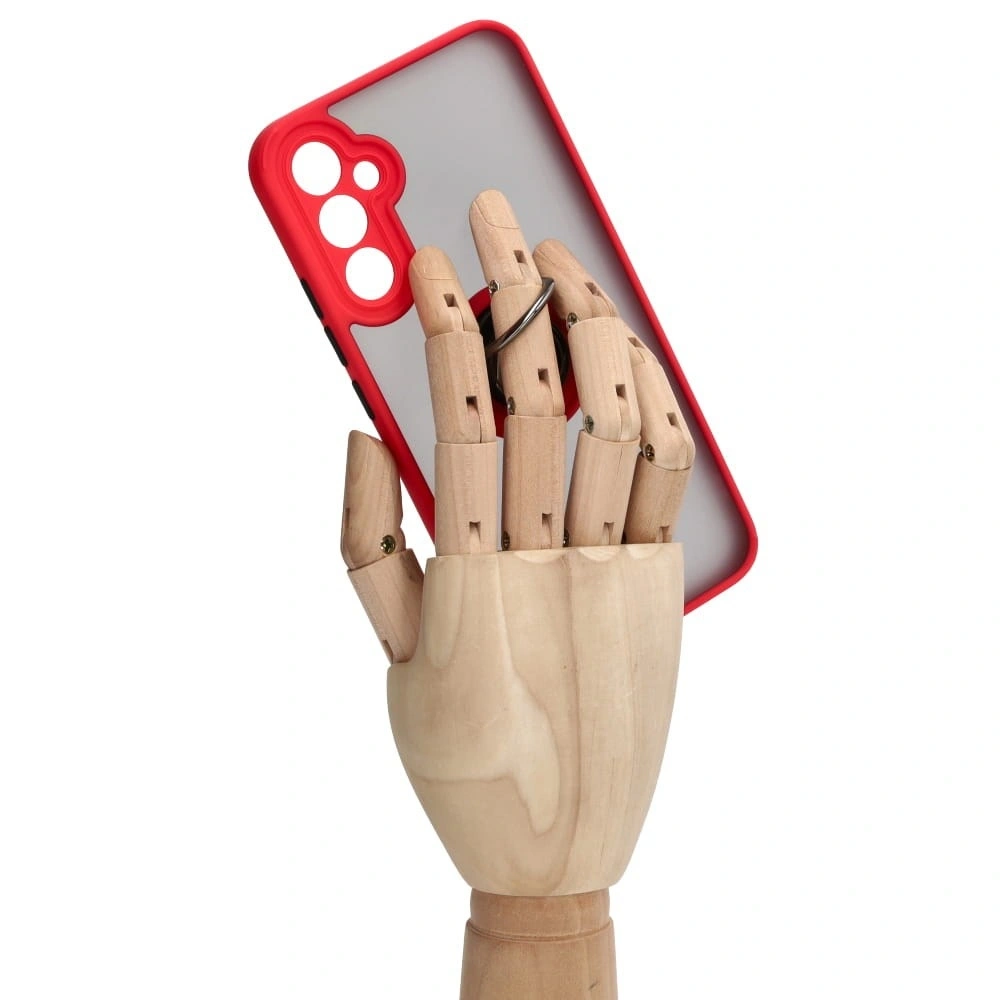 Etui z uchwytem na palec Bizon Case Hybrid Ring do Samsung Galaxy A34 5G przydymione z czerwoną ramką