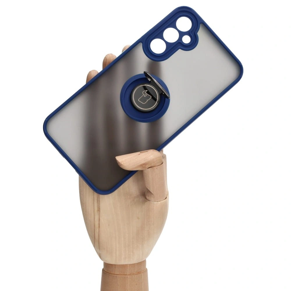 Etui z uchwytem na palec Bizon Case Hybrid Ring do Samsung Galaxy A34 5G przydymione z granatową ramką
