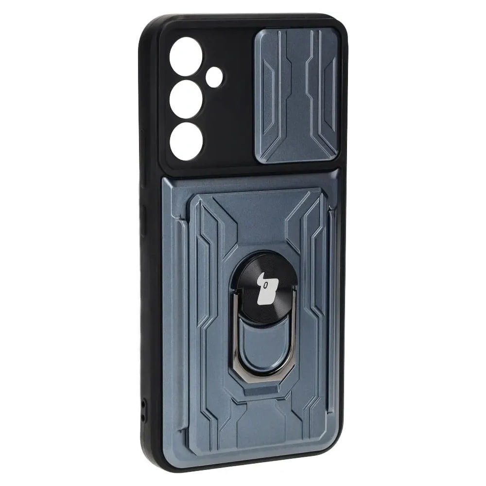 Etui Bizon Case Camshield Card Slot Ring do Samsung Galaxy A34 5G szare