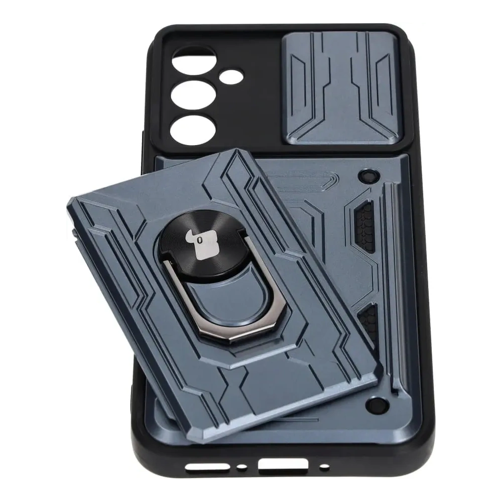 Etui Bizon Case Camshield Card Slot Ring do Samsung Galaxy A34 5G szare