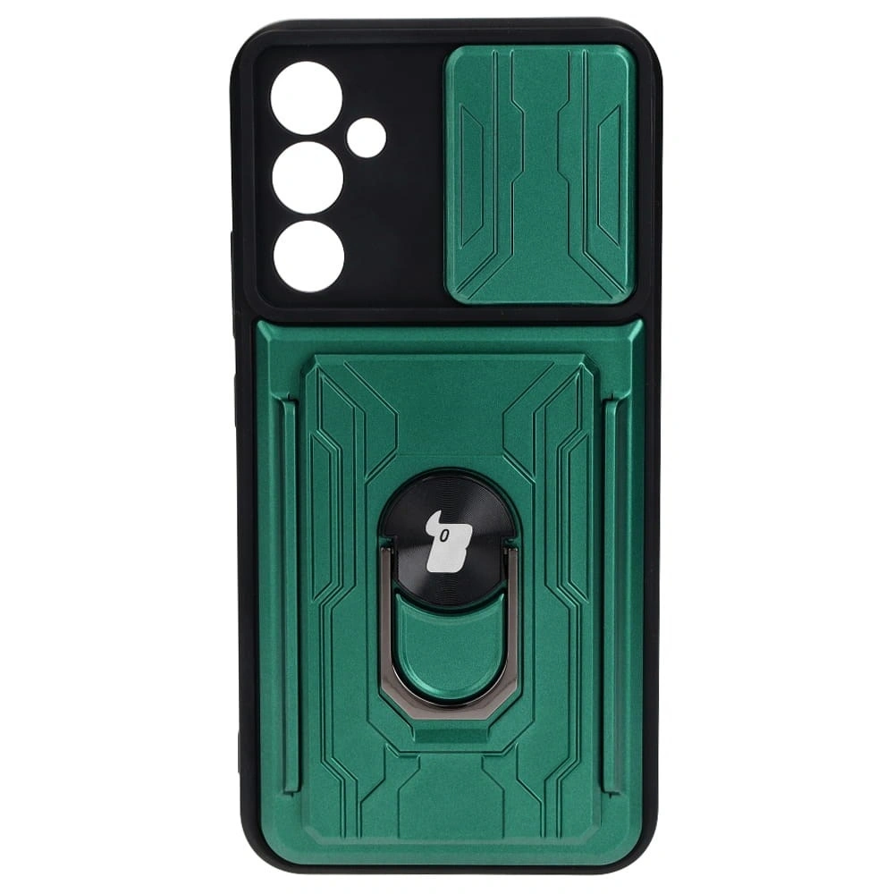 Etui Bizon Case Camshield Card Slot Ring do Samsung Galaxy A34 5G zielone