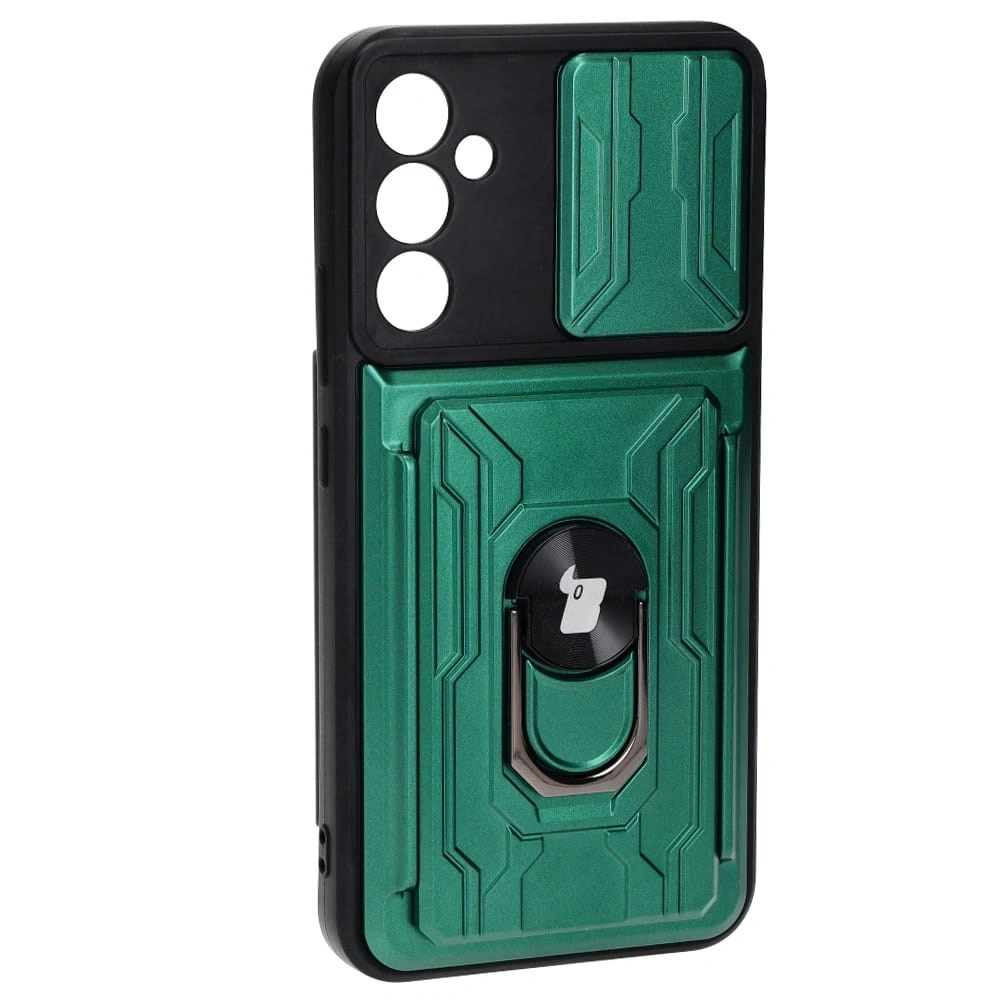 Etui Bizon Case Camshield Card Slot Ring do Samsung Galaxy A34 5G zielone