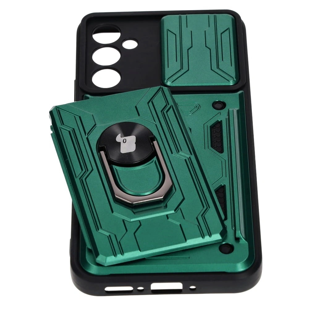 Etui Bizon Case Camshield Card Slot Ring do Samsung Galaxy A34 5G zielone