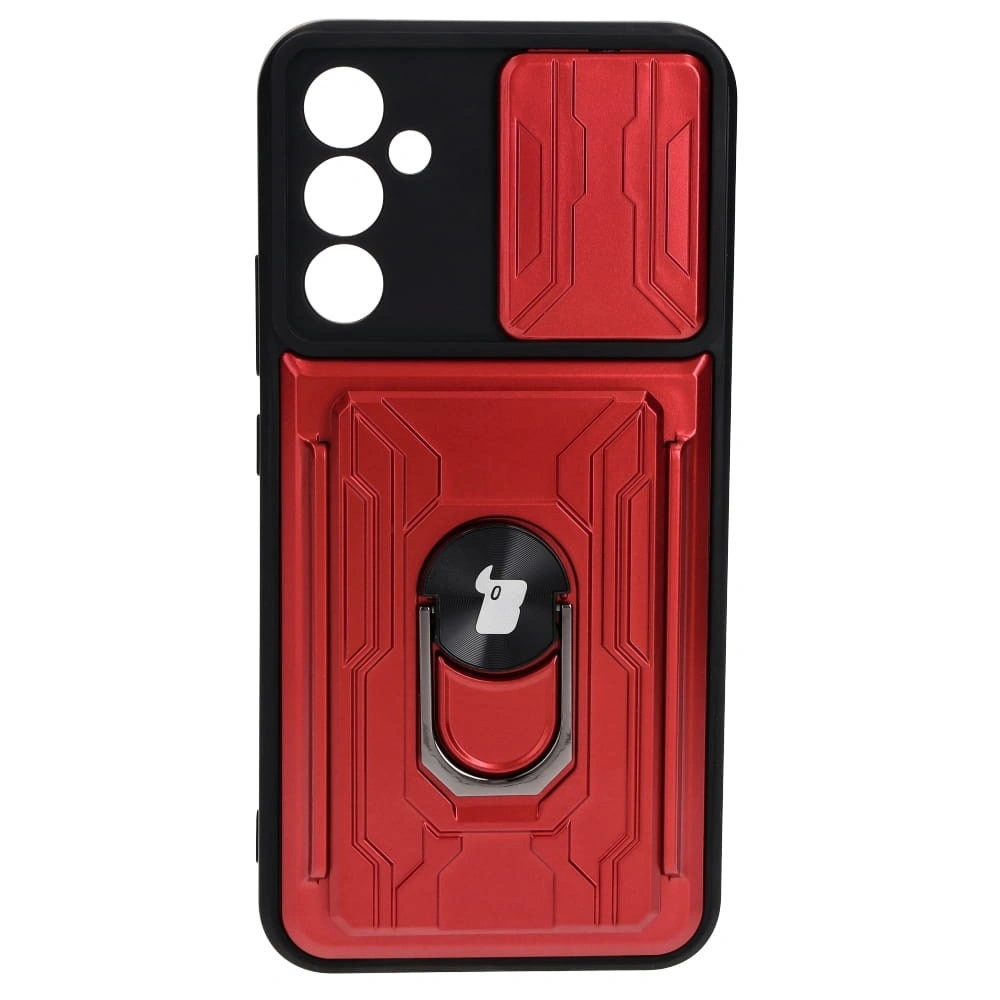 Etui Bizon Case Camshield Card Slot Ring do Samsung Galaxy A34 5G czerwone