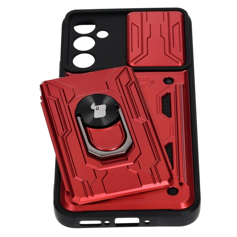 Etui Bizon Case Camshield Card Slot Ring do Samsung Galaxy A34 5G czerwone