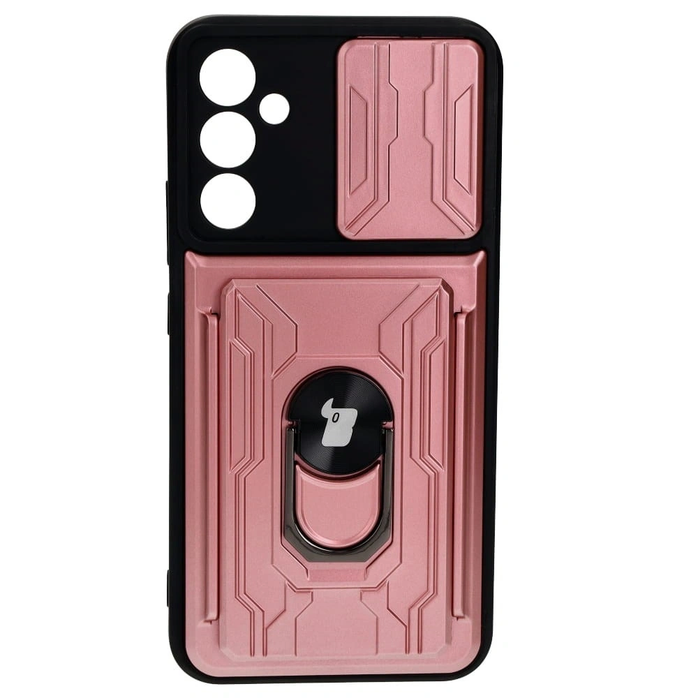 Etui Bizon Case Camshield Card Slot Ring do Samsung Galaxy A34 5G jasnoróżowe