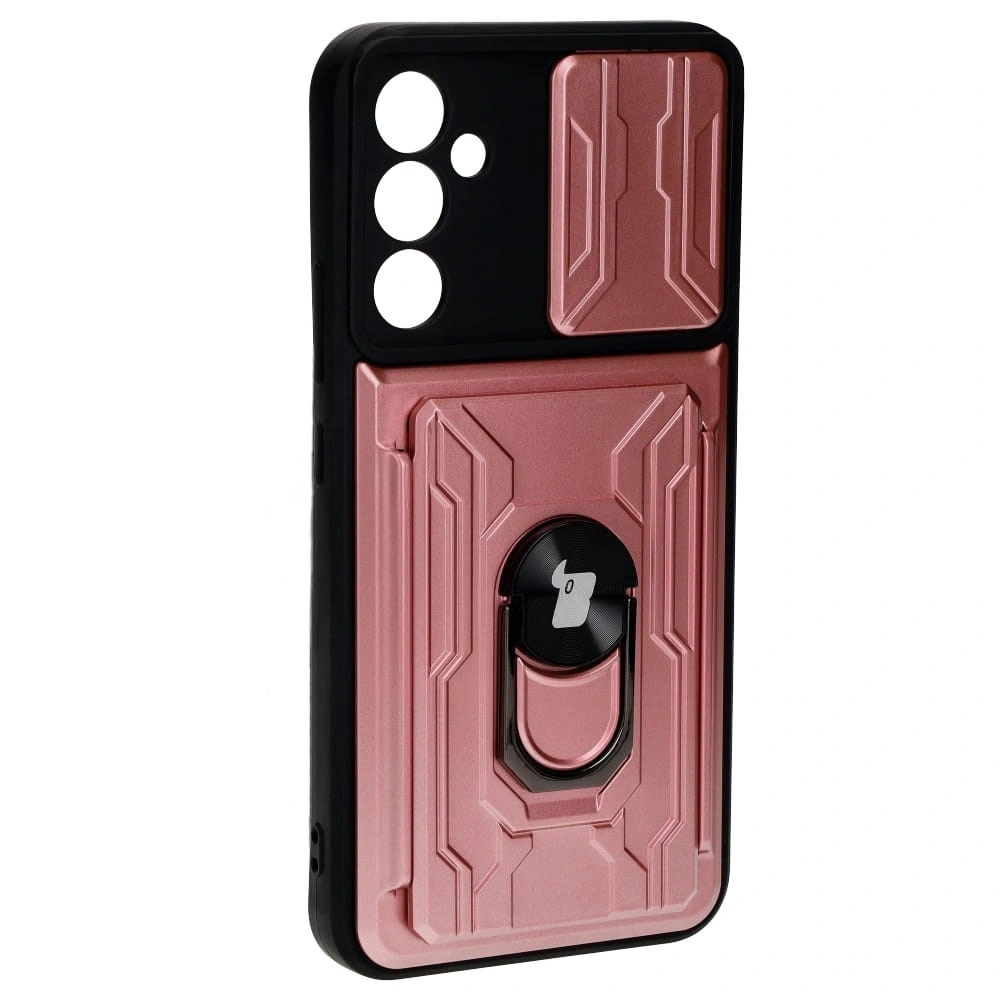 Etui Bizon Case Camshield Card Slot Ring do Samsung Galaxy A34 5G jasnoróżowe
