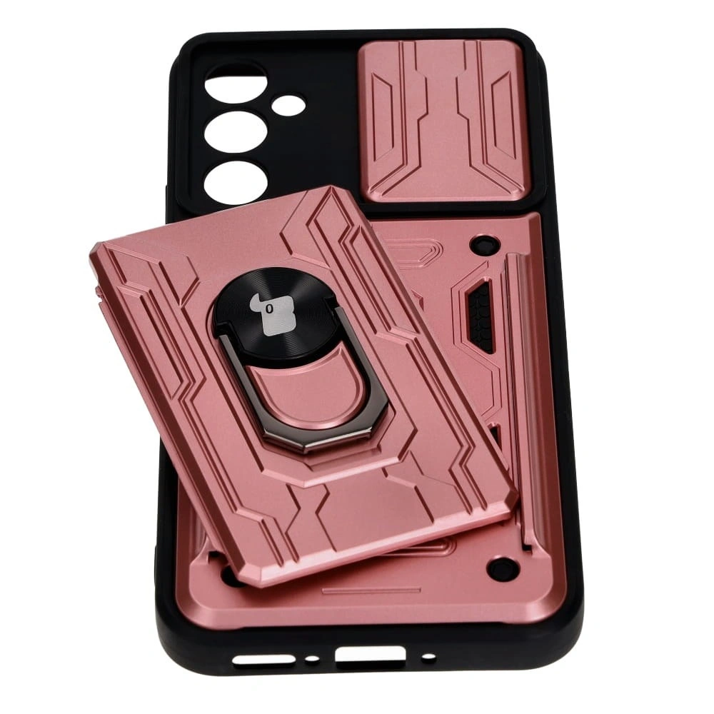 Etui Bizon Case Camshield Card Slot Ring do Samsung Galaxy A34 5G jasnoróżowe
