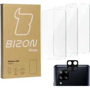 Kup 3x szkło hartowane Bizon Glass Clear + szkło na obiektyw Samsung Galaxy A42 5G - BIZ7459 - {ean13} - Sklep Home Screen