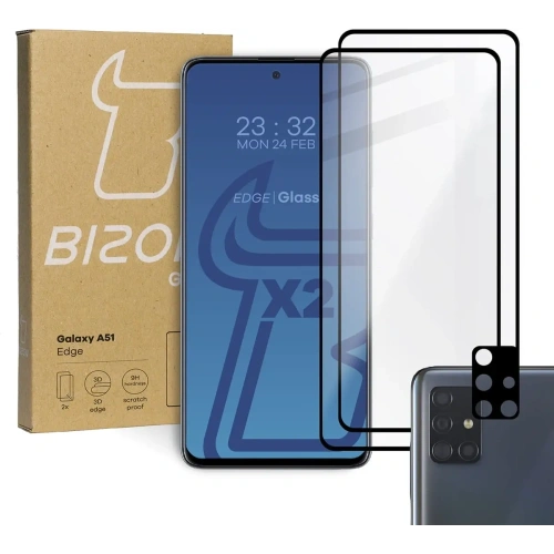 Kup Bizon Glass Edge 2x gehärtetes Glas + Linsenschutz Samsung Galaxy A51 schwarz - BIZ7464 - {ean13} - Sklep Home Screen