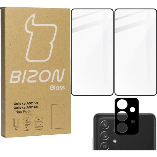 Kup Bizon Glass Edge gehärtetes Glas - [2 PACK] + Linsenschutz Samsung Galaxy A52s 5G A52 4G/5G schwarz - BIZ1096 - {ean13} - Sklep Home Screen