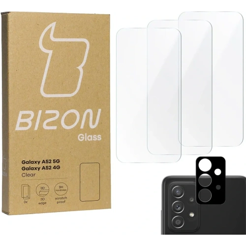 Kup Bizon Glas Klar gehärtetes Glas - 3 Stück + Linsenglas Samsung Galaxy A52s 5G A52 4G/5G - BIZ1108 - {ean13} - Sklep Home Screen