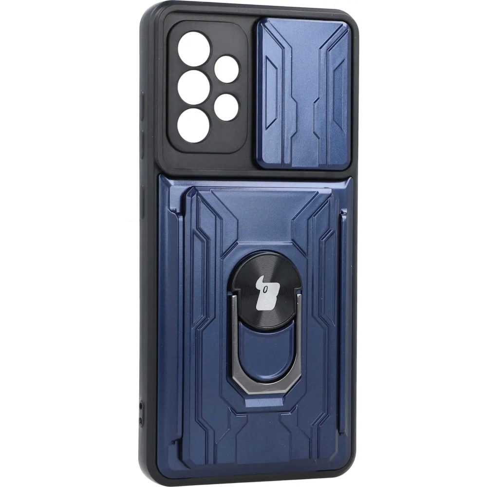 Etui Bizon Case Camshield Card Slot Ring do Samsung Galaxy A52s 5G A52 4G/5G granatowe