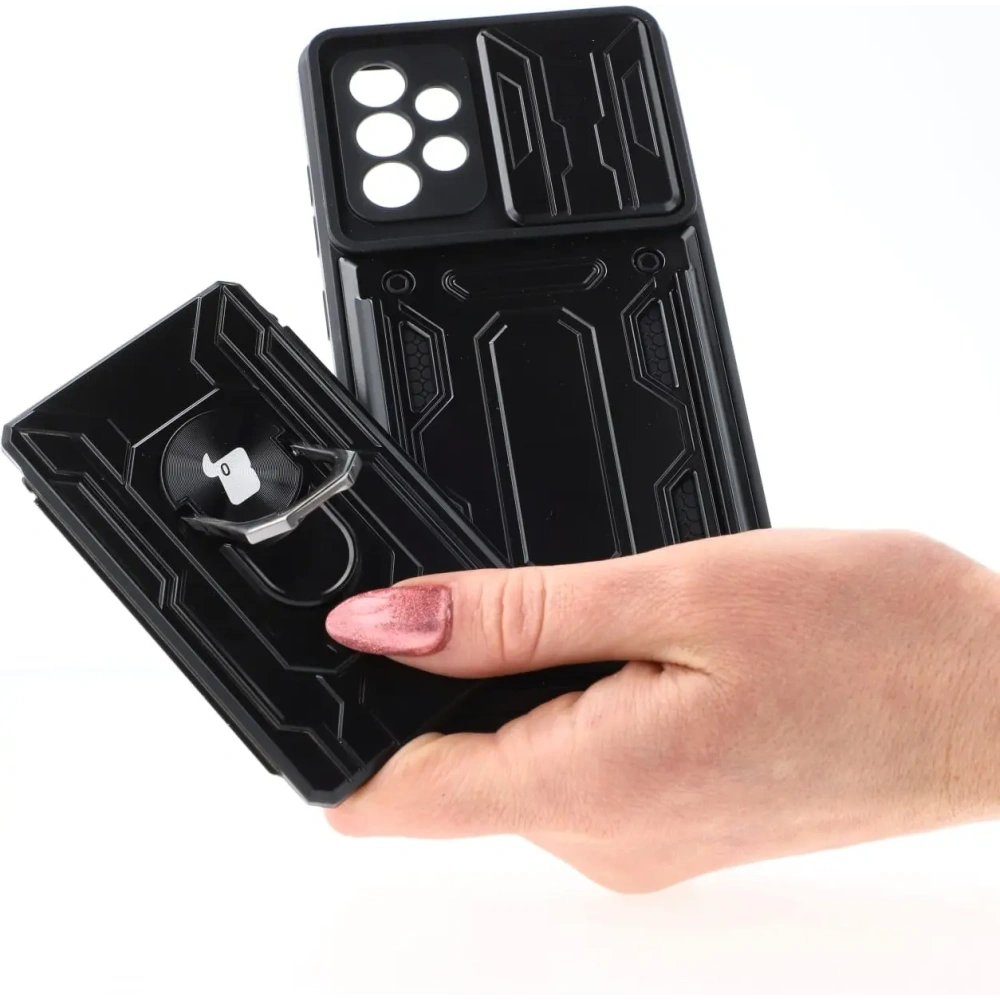 Etui Bizon Case Camshield Card Slot Ring do Samsung Galaxy A52s 5G A52 4G/5G czarne