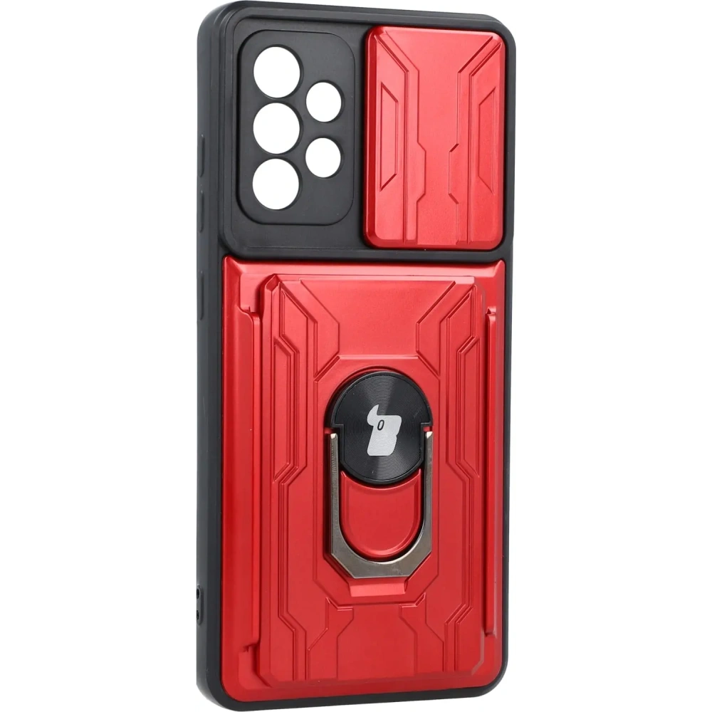 Etui Bizon Case Camshield Card Slot Ring do Samsung Galaxy A52s 5G A52 4G/5G czerwone