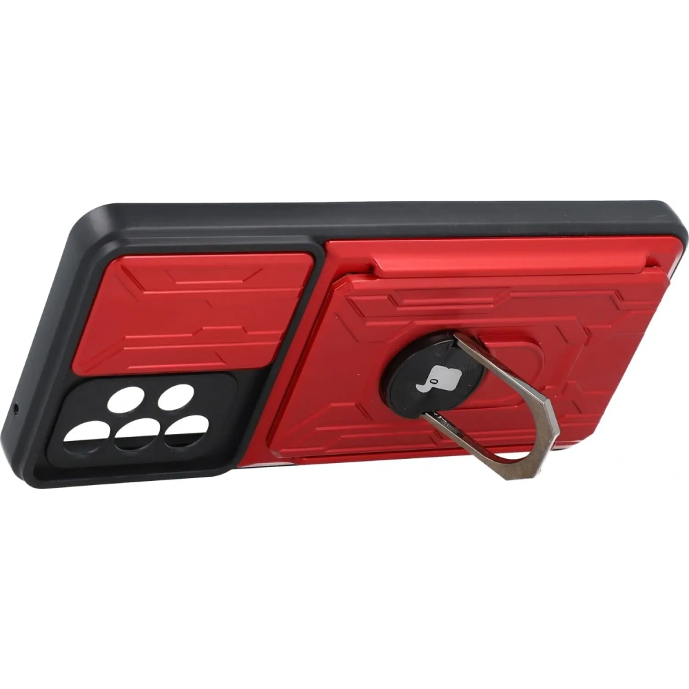 Etui Bizon Case Camshield Card Slot Ring do Samsung Galaxy A52s 5G A52 4G/5G czerwone