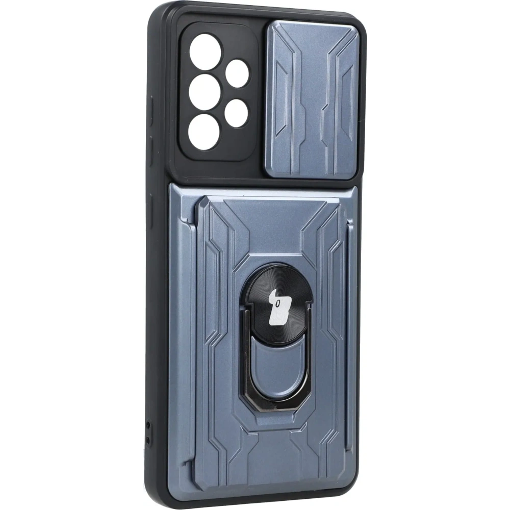 Etui Bizon Case Camshield Card Slot Ring do Samsung Galaxy A52s 5G A52 4G/5G szare