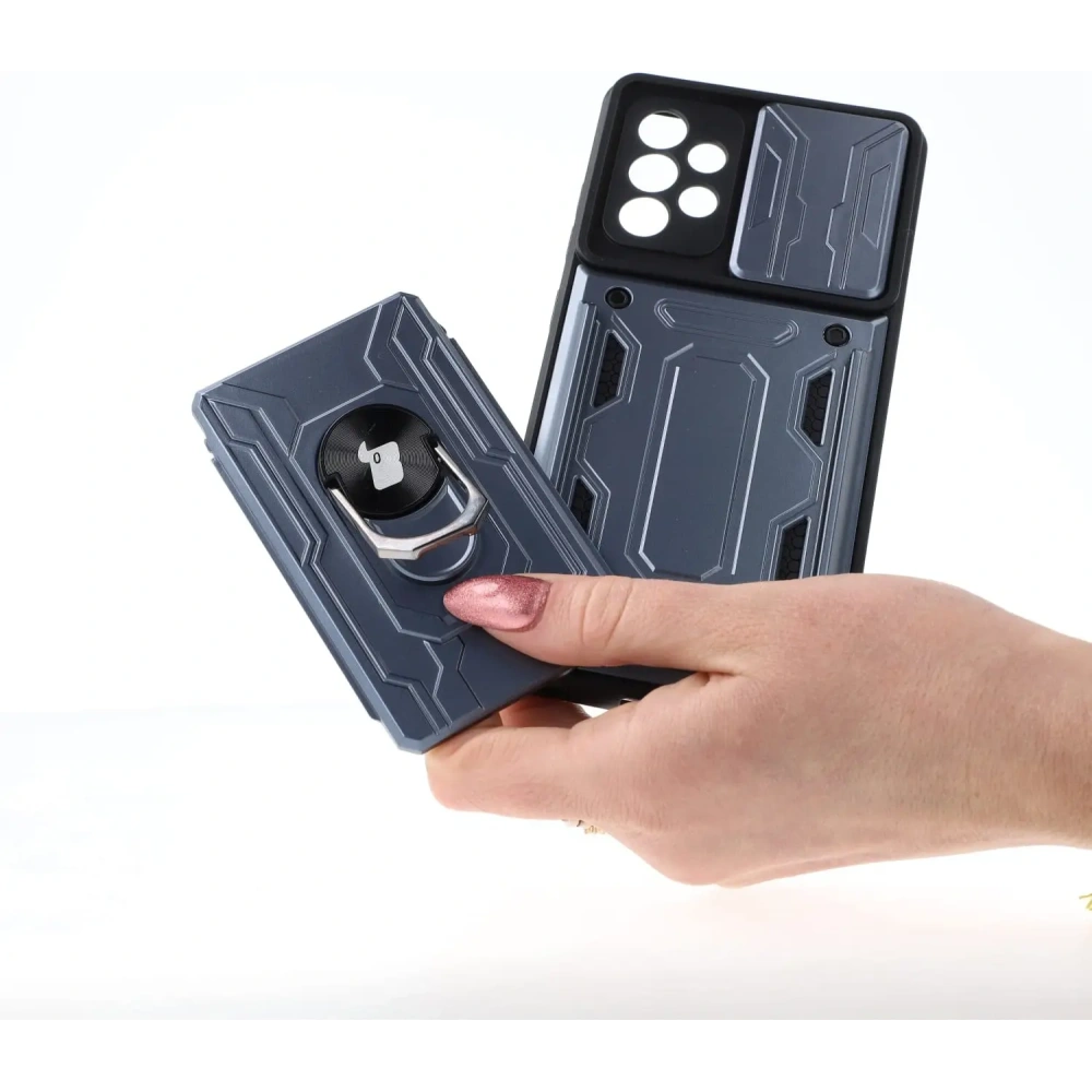 Etui Bizon Case Camshield Card Slot Ring do Samsung Galaxy A52s 5G A52 4G/5G szare