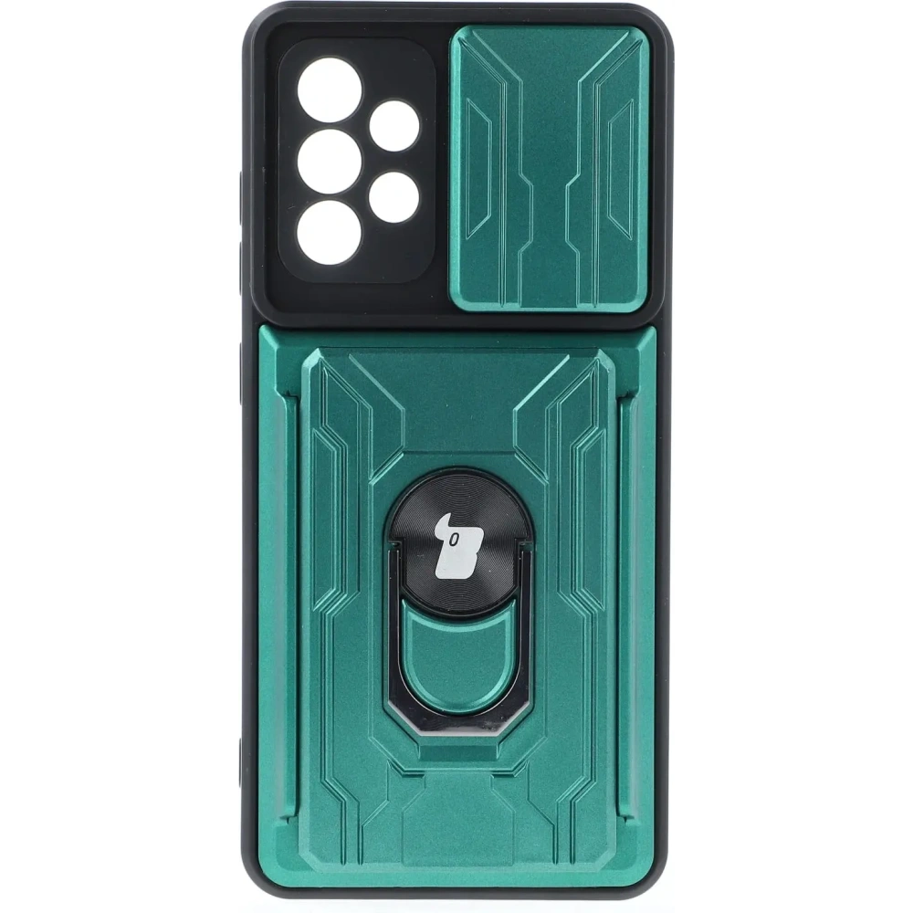 Etui Bizon Case Camshield Card Slot Ring do Samsung Galaxy A52s 5G A52 4G/5G jasnozielone