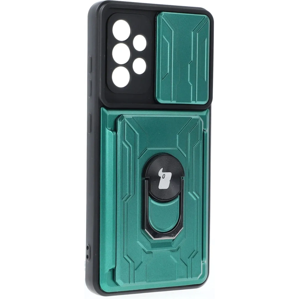 Etui Bizon Case Camshield Card Slot Ring do Samsung Galaxy A52s 5G A52 4G/5G jasnozielone