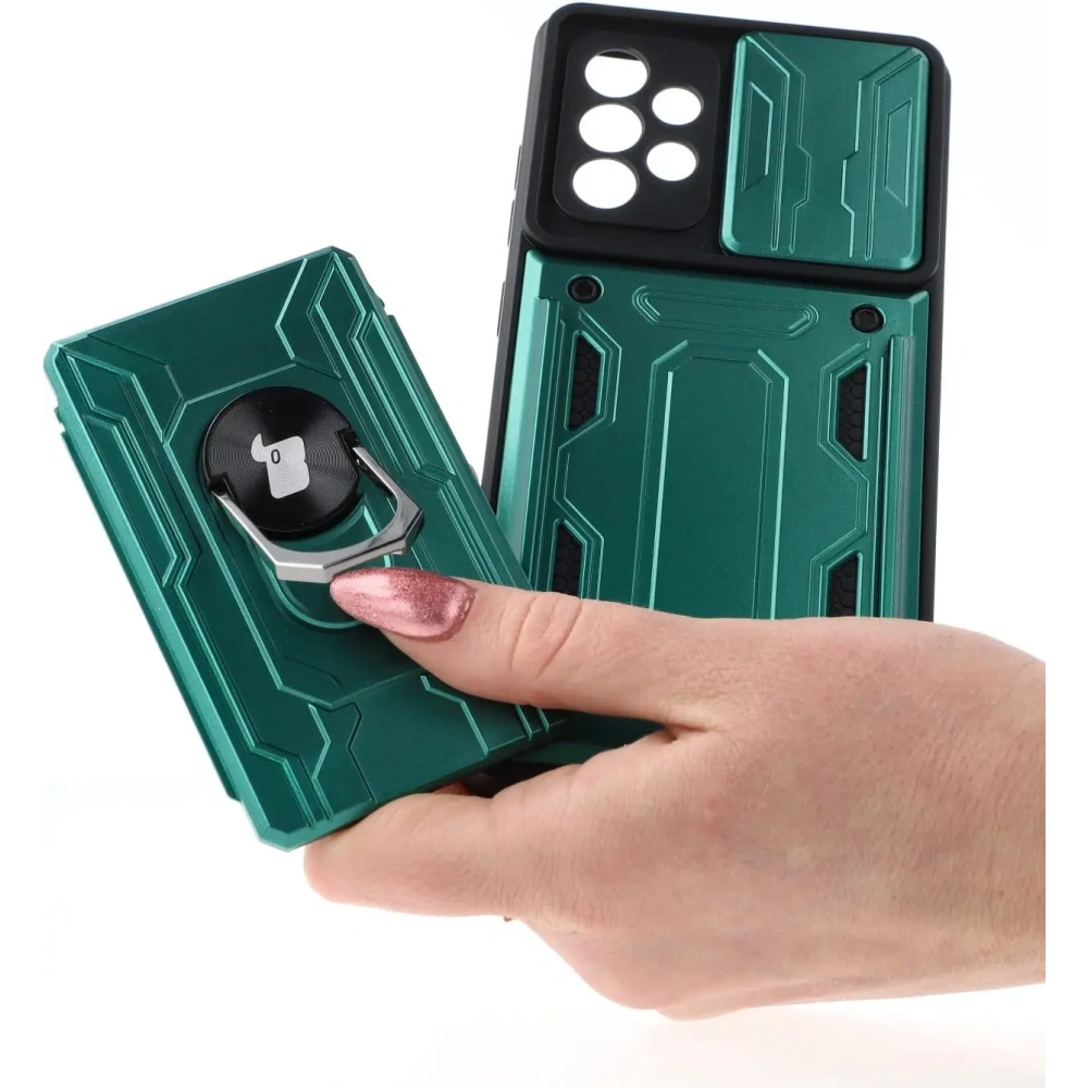 Etui Bizon Case Camshield Card Slot Ring do Samsung Galaxy A52s 5G A52 4G/5G jasnozielone