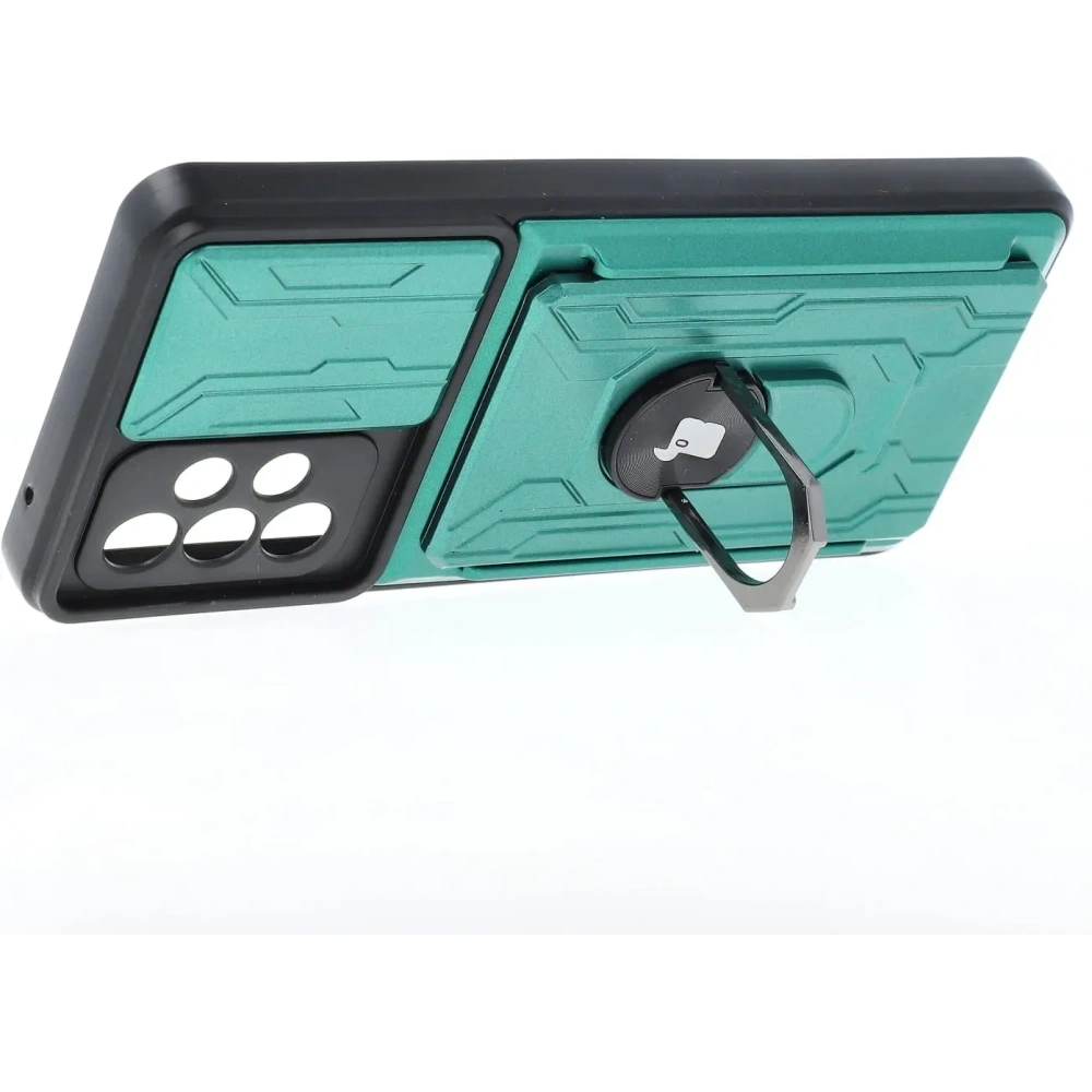 Etui Bizon Case Camshield Card Slot Ring do Samsung Galaxy A52s 5G A52 4G/5G jasnozielone