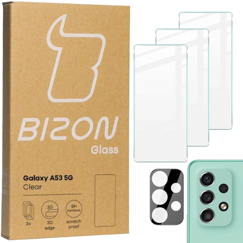 Buy Bizon Glass Clear tempered glass - 3 pcs. + lens glass Samsung Galaxy A53 - BIZ1141 - {ean13} - Home Screen Store Europe