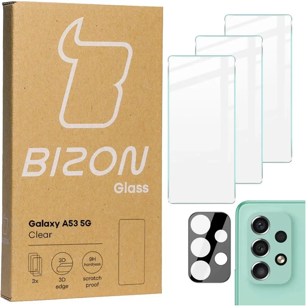Szkło hartowane Bizon Glass Clear - 3 szt. + obiektyw Samsung Galaxy A53