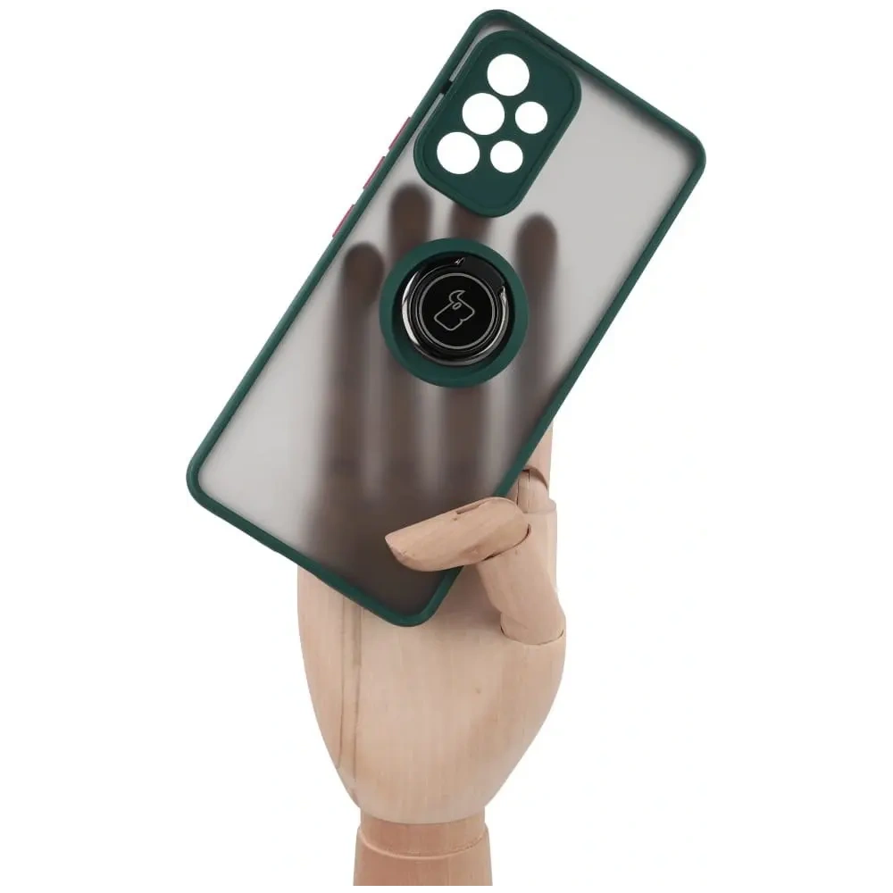 Etui z uchwytem na palec Bizon Case Hybrid Ring do Samsung Galaxy A53 5G przydymione z ciemnozieloną ramką