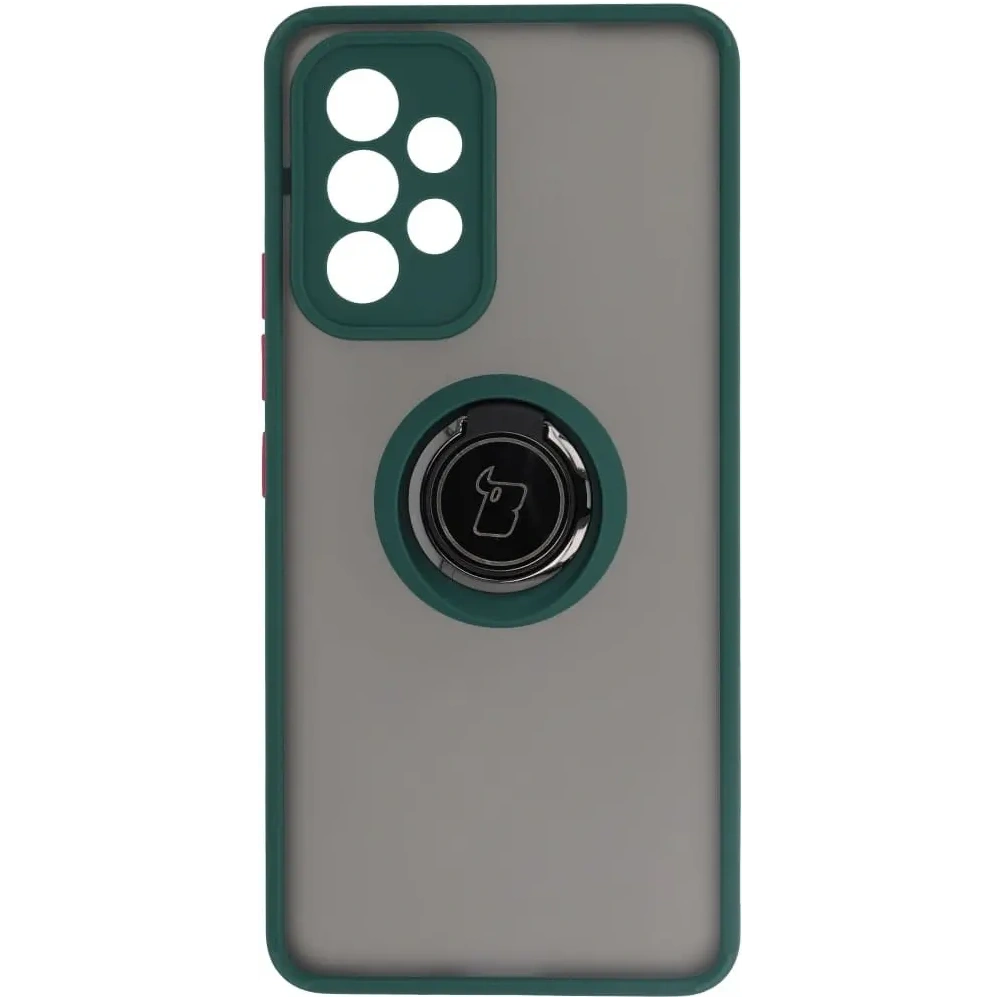 Etui z uchwytem na palec Bizon Case Hybrid Ring do Samsung Galaxy A53 5G przydymione z ciemnozieloną ramką