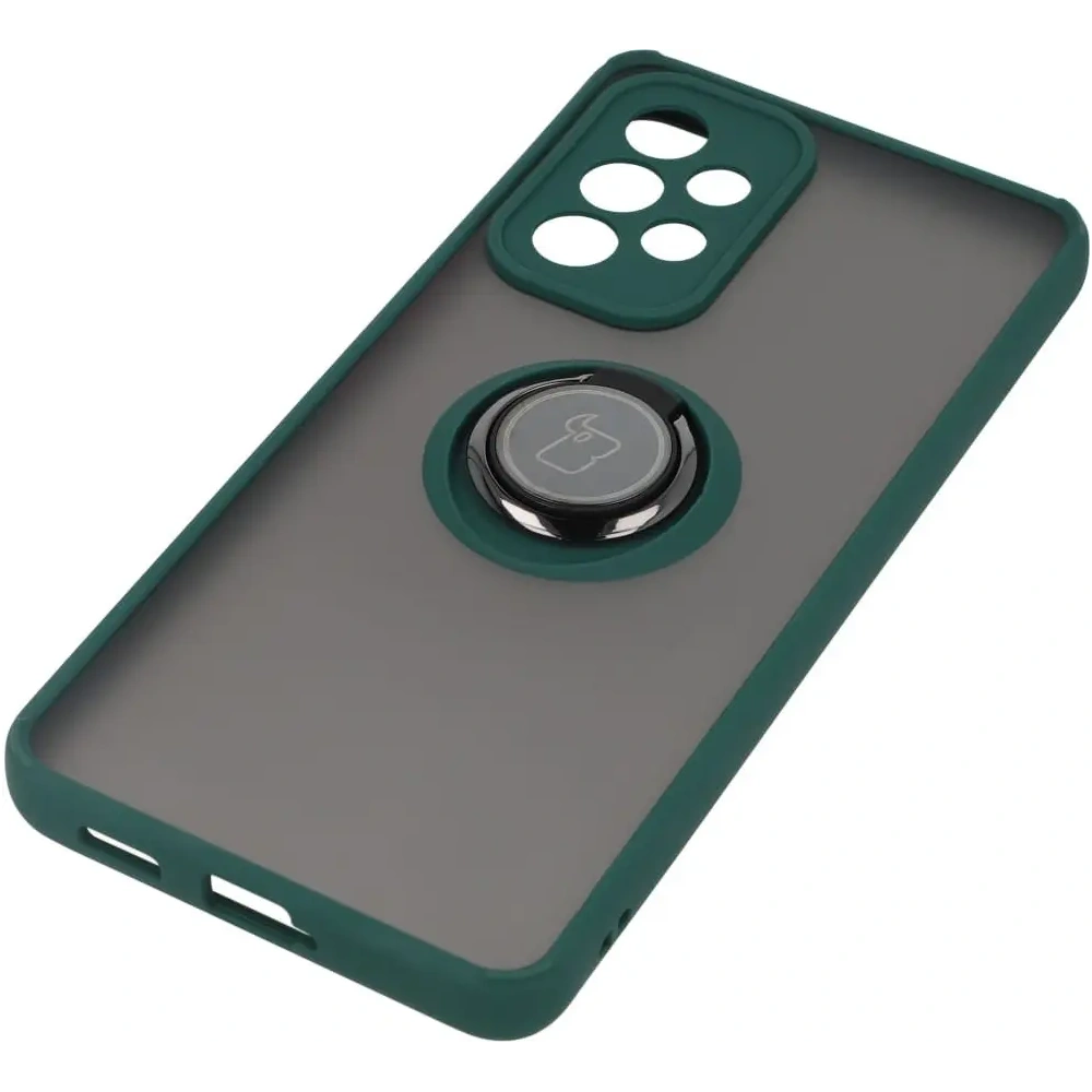 Etui z uchwytem na palec Bizon Case Hybrid Ring do Samsung Galaxy A53 5G przydymione z ciemnozieloną ramką
