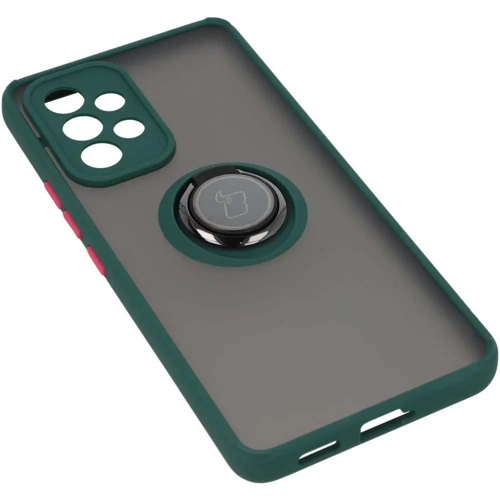 Etui z uchwytem na palec Bizon Case Hybrid Ring do Samsung Galaxy A53 5G przydymione z ciemnozieloną ramką