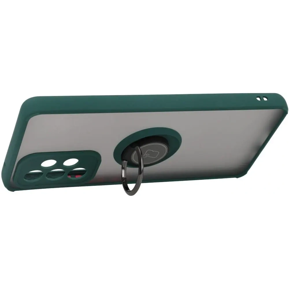 Etui z uchwytem na palec Bizon Case Hybrid Ring do Samsung Galaxy A53 5G przydymione z ciemnozieloną ramką