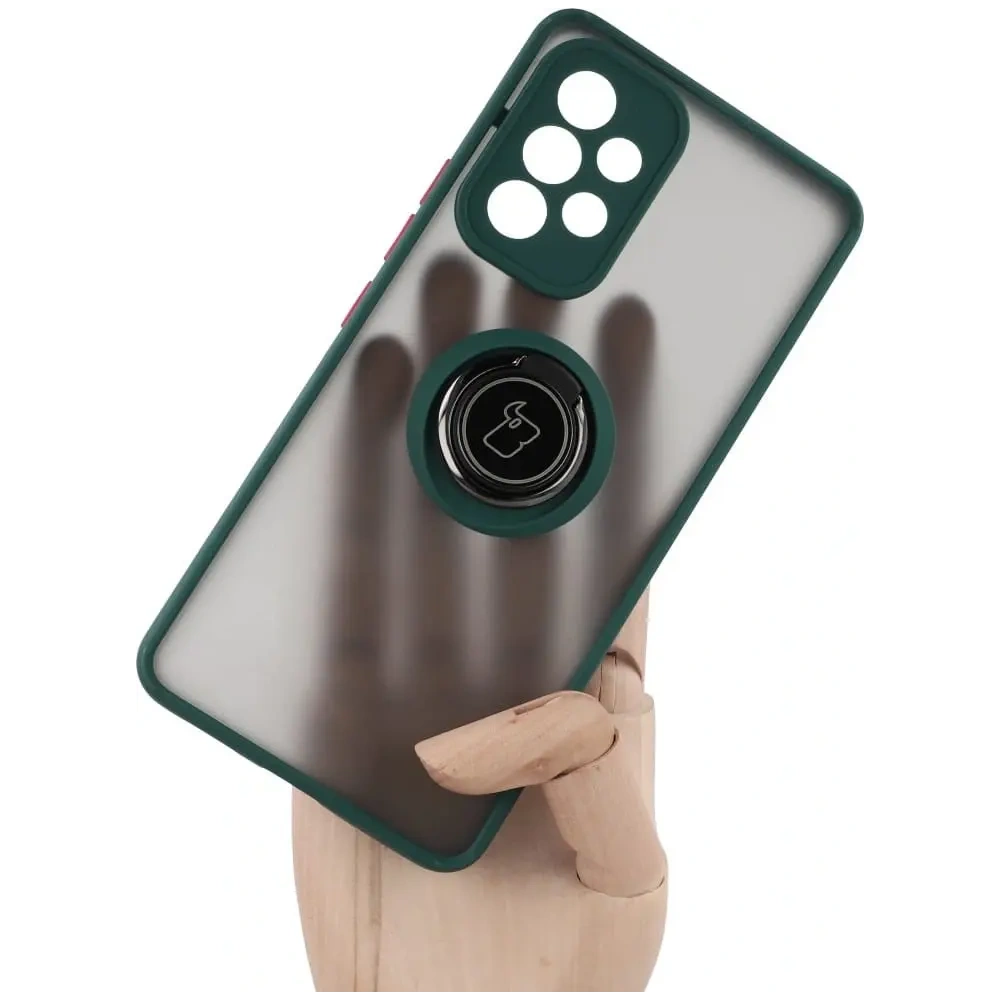 Etui z uchwytem na palec Bizon Case Hybrid Ring do Samsung Galaxy A53 5G przydymione z ciemnozieloną ramką