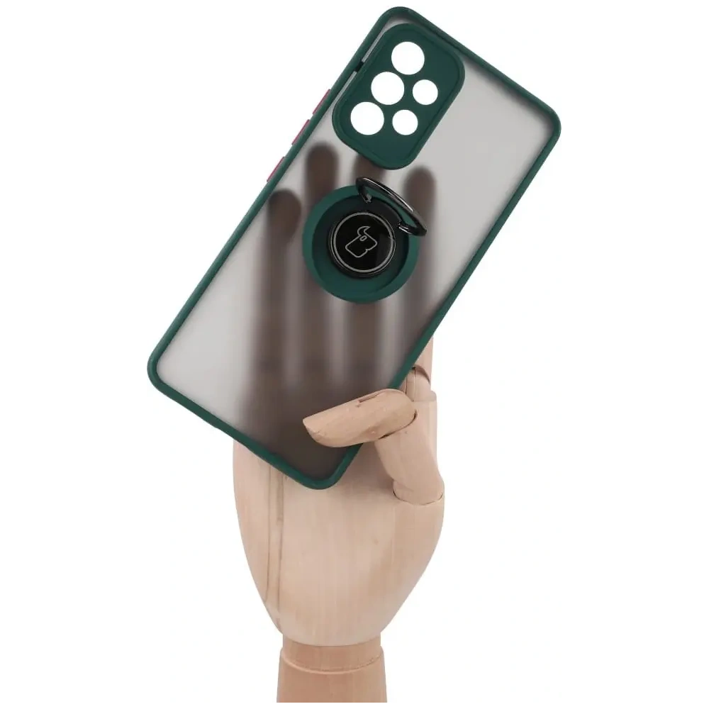 Etui z uchwytem na palec Bizon Case Hybrid Ring do Samsung Galaxy A53 5G przydymione z ciemnozieloną ramką