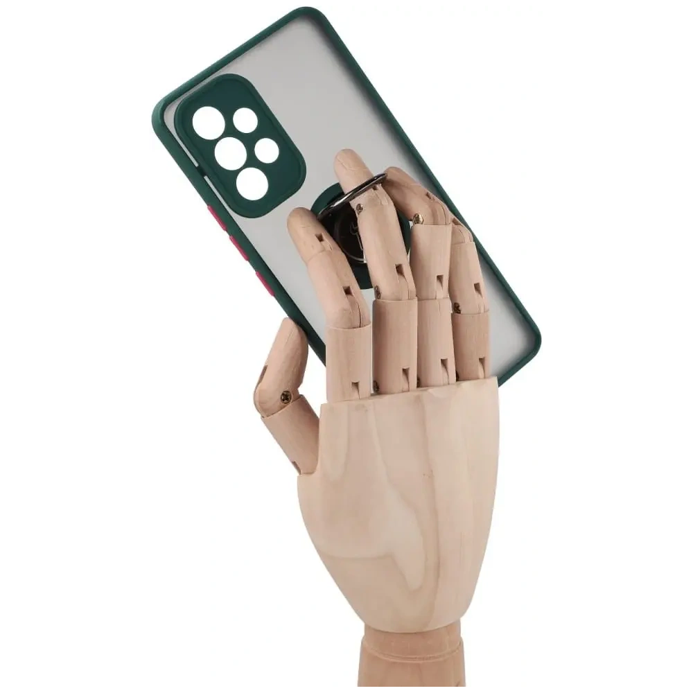 Etui z uchwytem na palec Bizon Case Hybrid Ring do Samsung Galaxy A53 5G przydymione z ciemnozieloną ramką