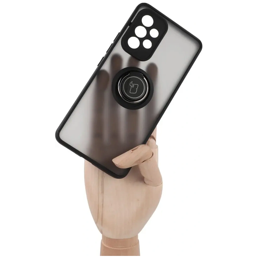 Etui z uchwytem na palec Bizon Case Hybrid Ring do Samsung Galaxy A53 5G przydymione z czarną ramką