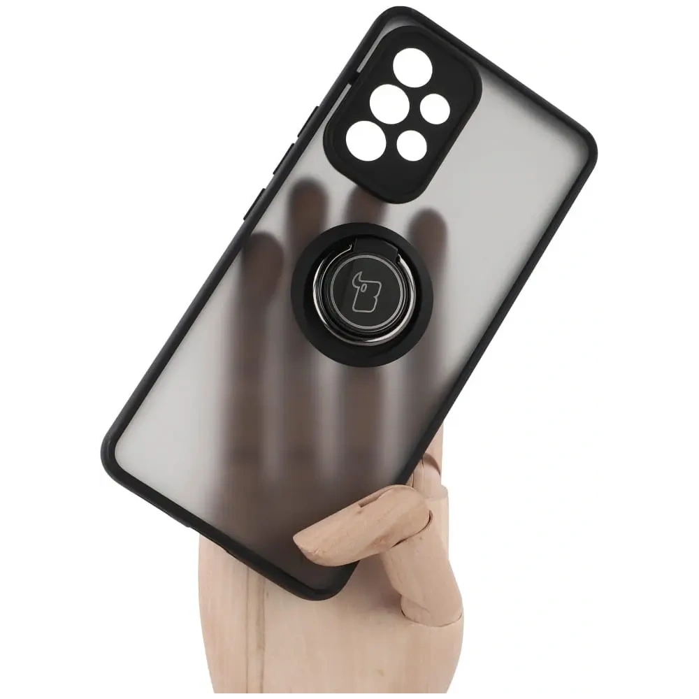 Etui z uchwytem na palec Bizon Case Hybrid Ring do Samsung Galaxy A53 5G przydymione z czarną ramką
