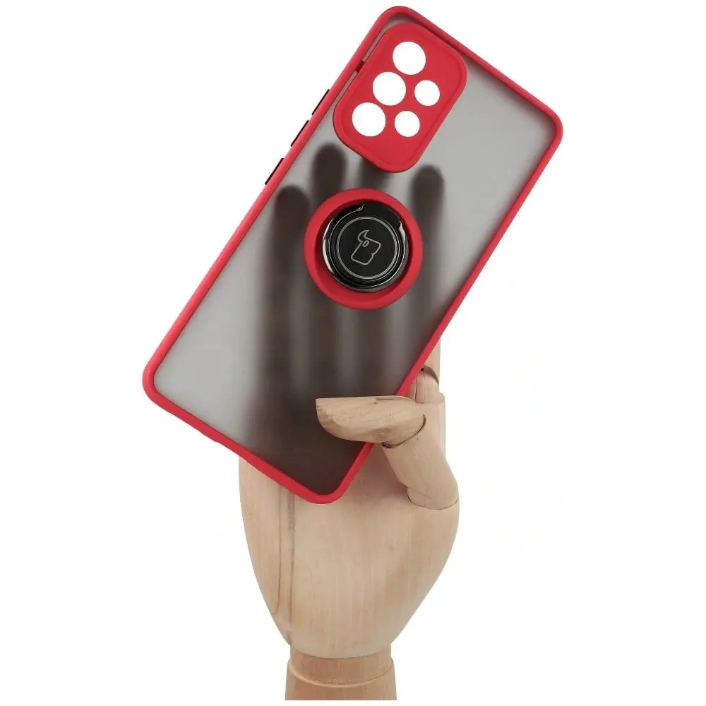 Etui z uchwytem na palec Bizon Case Hybrid Ring do Samsung Galaxy A53 5G przydymione z czerwoną ramką
