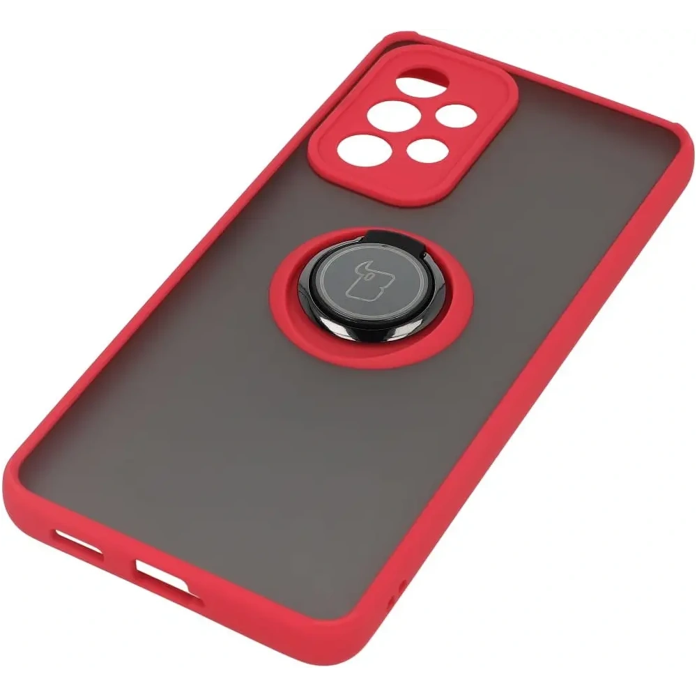 Etui z uchwytem na palec Bizon Case Hybrid Ring do Samsung Galaxy A53 5G przydymione z czerwoną ramką
