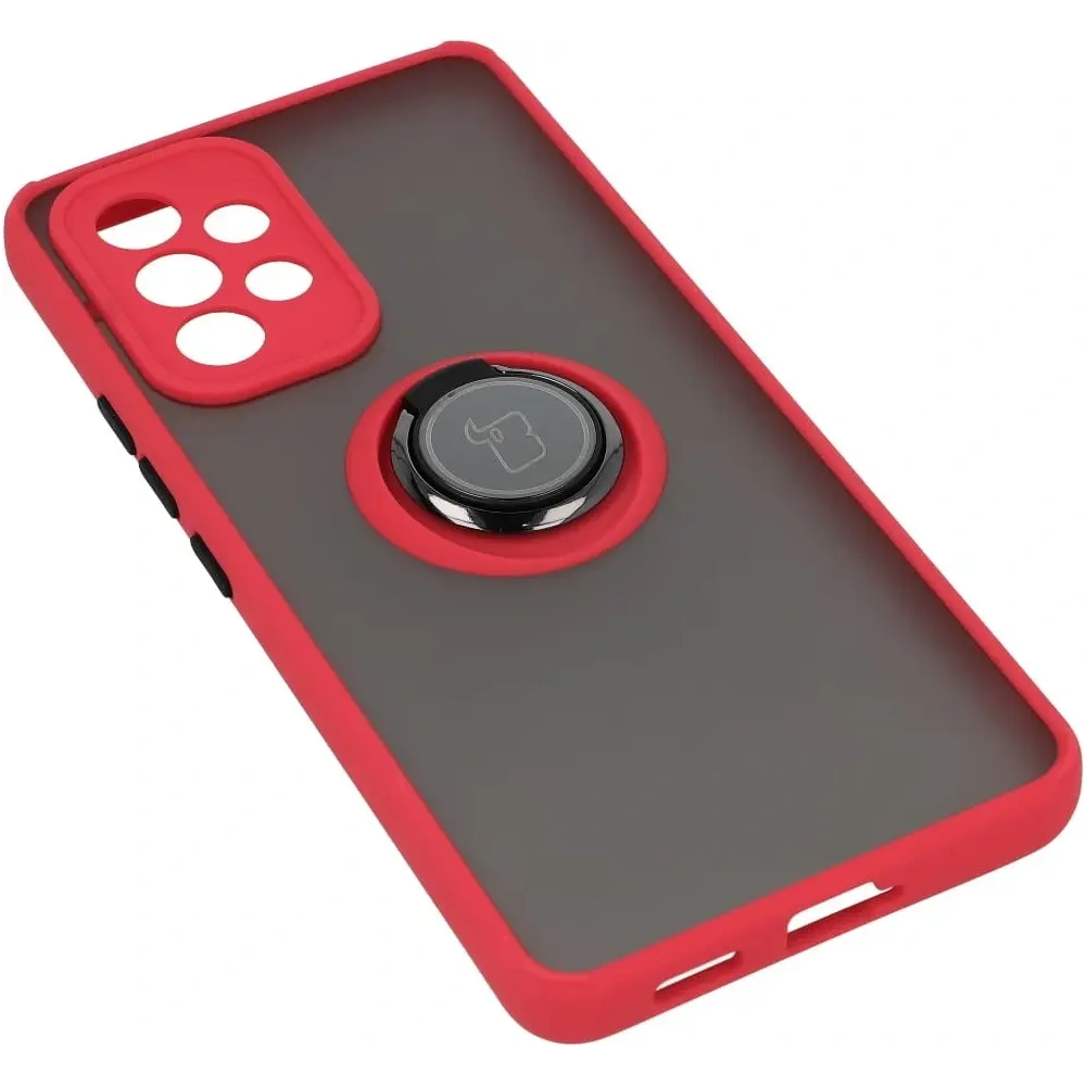 Etui z uchwytem na palec Bizon Case Hybrid Ring do Samsung Galaxy A53 5G przydymione z czerwoną ramką