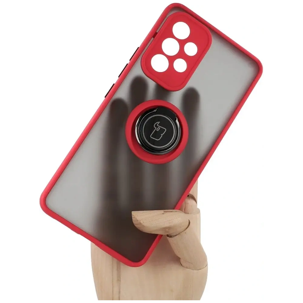 Etui z uchwytem na palec Bizon Case Hybrid Ring do Samsung Galaxy A53 5G przydymione z czerwoną ramką