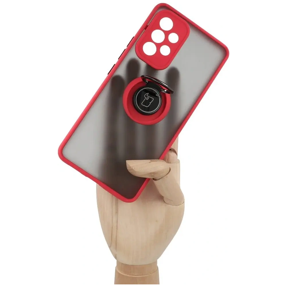 Etui z uchwytem na palec Bizon Case Hybrid Ring do Samsung Galaxy A53 5G przydymione z czerwoną ramką