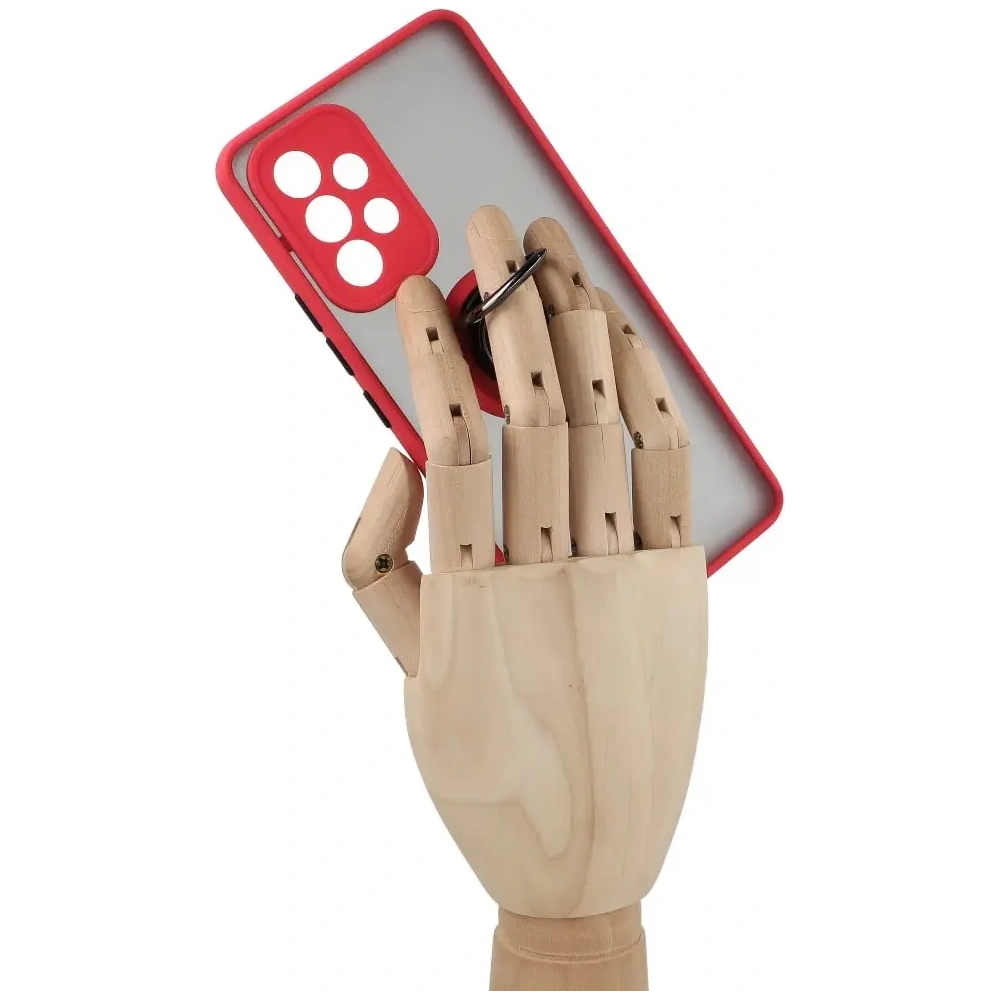 Etui z uchwytem na palec Bizon Case Hybrid Ring do Samsung Galaxy A53 5G przydymione z czerwoną ramką