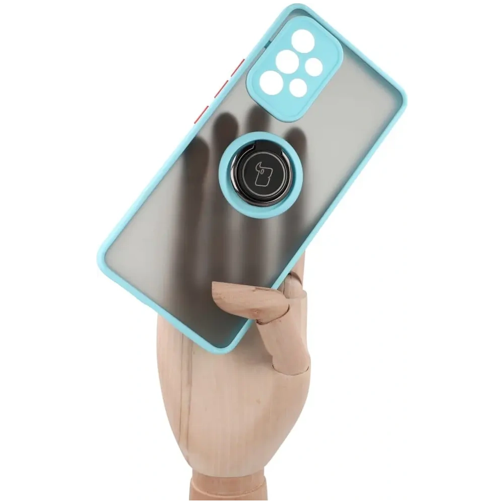 Etui z uchwytem na palec Bizon Case Hybrid Ring do Samsung Galaxy A53 5G przydymione z jasnoniebieską ramką