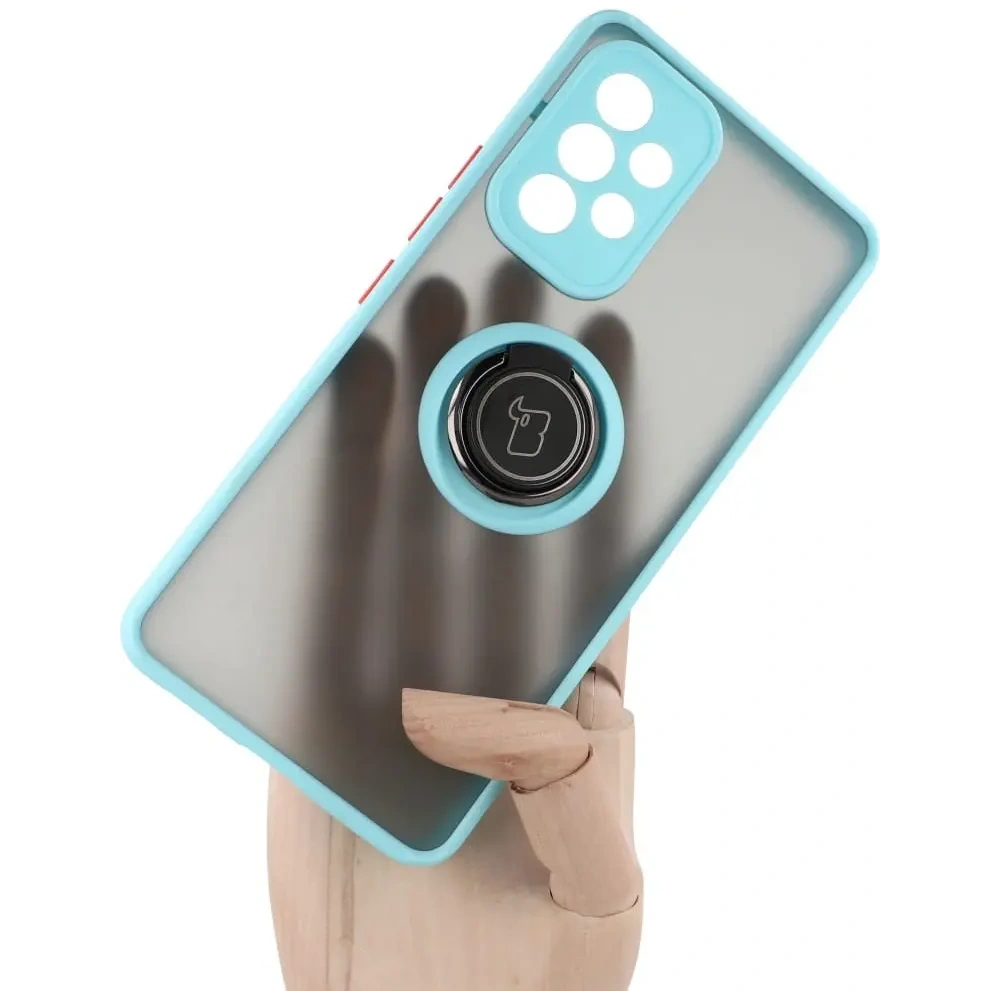 Etui z uchwytem na palec Bizon Case Hybrid Ring do Samsung Galaxy A53 5G przydymione z jasnoniebieską ramką